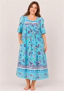 100% Cotton Blue Floral Printed Long Lounger Dress